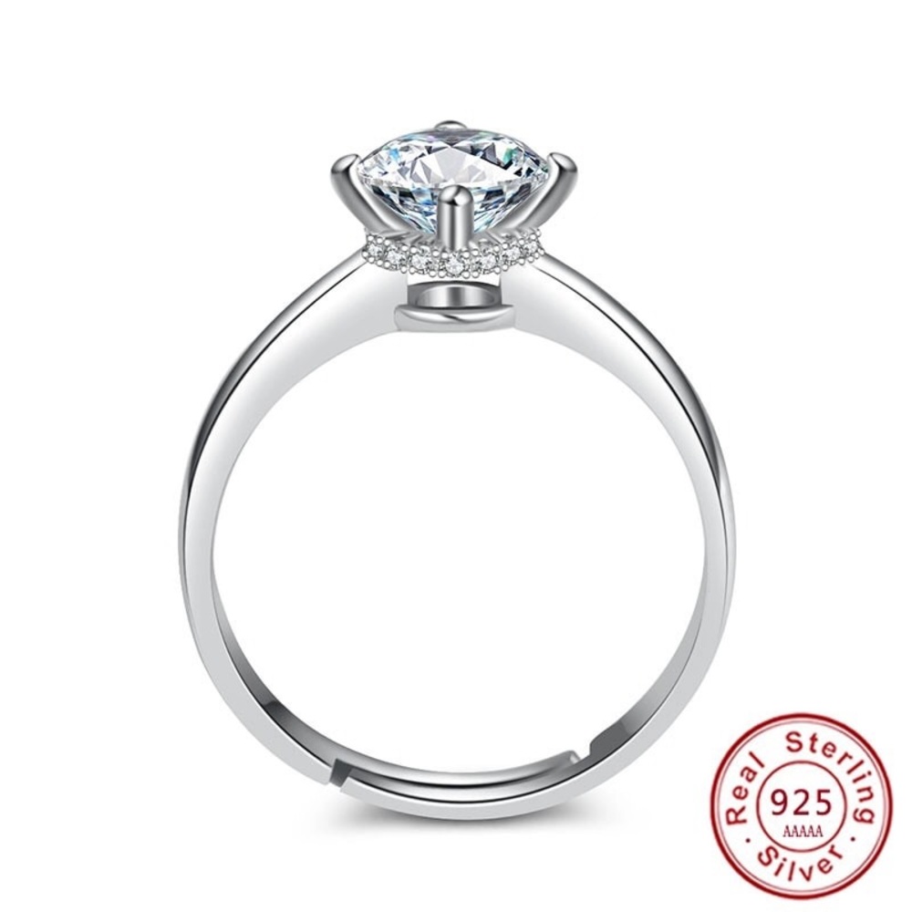 925 sterling silver 2ct zircon adjustable ring